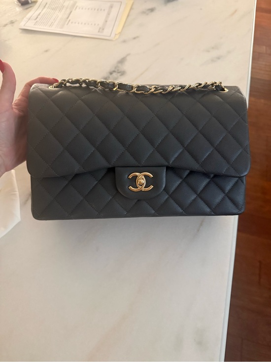 CHANEL Handbags - Chanel Classic Quilted Flap Bag in Dark Gray with Gold Hardware jumbo size